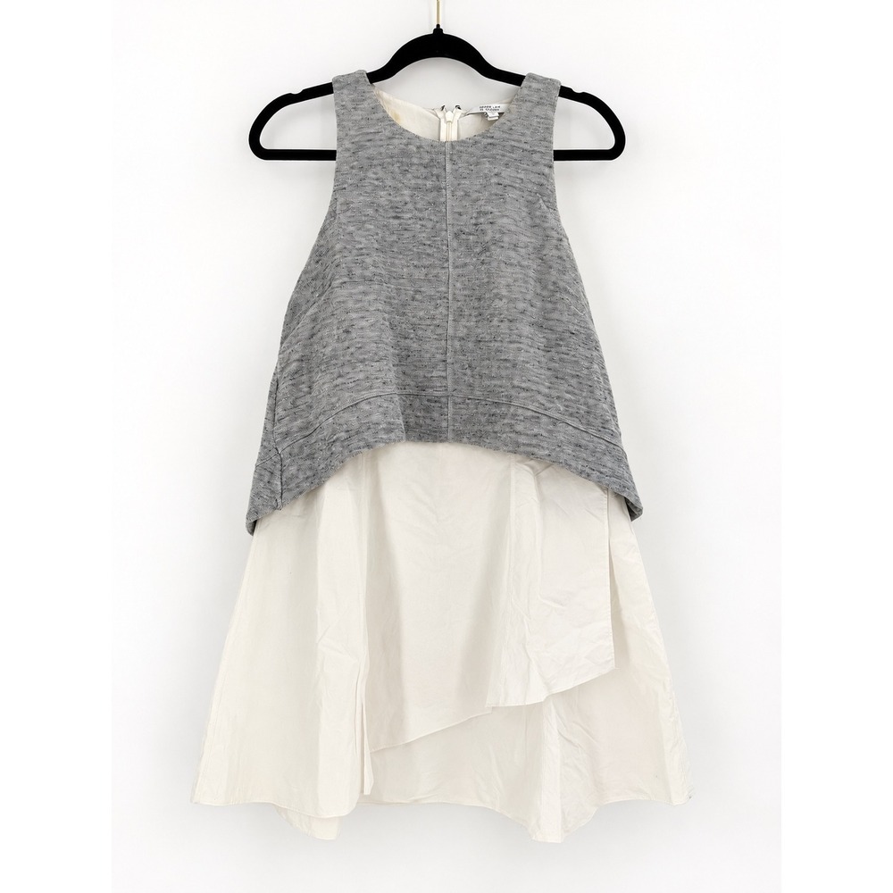 Derek Lam 10 Crosby Layered Top Womens 6 Grey White Lagenlook Asymmetrical